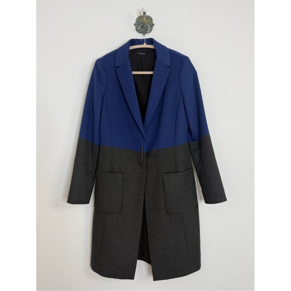 Elie Tahari Royal Blue Charcoal Gray Color Block Car Coat Outerwear Women's XS